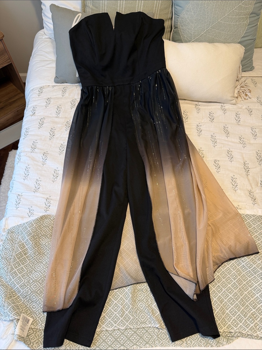 VENUS Black Strapless Jumpsuit with Gold Ombre Drapes